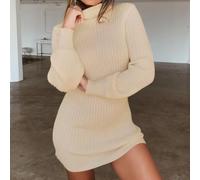 Vestido de punto para mujer, manga larga, cuello alto, elástico, bodycon para invierno, cálido, para fiestas, vacaciones, longitud regular, blanco, caqui, rojo vino, gris, azul oscuro, negro (XL caqui