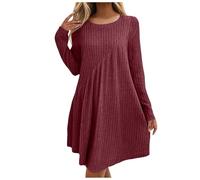 Vestido De Punto para Mujer - Suéter Pulóver Cuello Redondo Manga Larga Otoño Invierno Tejido Vestido Suelto Color Sólido Talla Grande Vestidos Ropa De Calle Rojo XXL