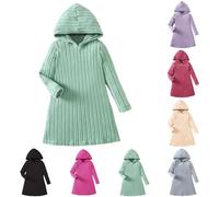 Vestido de punto para niña, manga larga, acanalado, de algodón, cuello redondo, vestido que realza la figura, cómodo, respetuoso con la piel, para otoño e invierno, para deslizarse, vestido midi