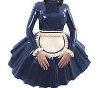 Vestido de PVC de cuero Sissy Vestido de uniforme francés,Azul oscuro,M