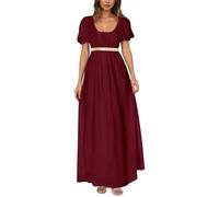 Vestido de Regencia para Mujer Manga Abullada con Volantes Cinturón Vestido de Fiesta con Cintura Imperio