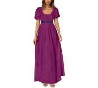 Vestido de Regencia para Mujer Manga Abullada con Volantes Cinturón Vestido de Fiesta con Cintura Imperio