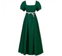 Vestido de Regencia para Mujer Vestido de Manga Abullonada con Volantes Y Cinta Retro Vestidos Largo para Fiestas, Bodas Y Galas (Green, L)