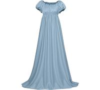 Vestido de regencia Vintage para Mujer, Vestido de Fiesta de té con Mangas abullonadas y Cintura Alta, Traje Victoriano Medieval (XXL,Azul)