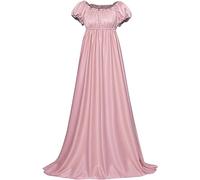 Vestido de regencia Vintage para Mujer, Vestido de Fiesta de té con Mangas abullonadas y Cintura Alta, Traje Victoriano Medieval (L,Rosa)