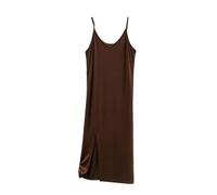 Vestido de ropa interior para mujer, chaleco con tirantes delgados, vestido largo sólido, camisola sin mangas para mujer, marrón, L
