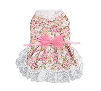 Vestido de Rosa, Suave y Transpirable, Vestido de Cachorro Floral con Bowknot, para Fiesta Diaria/Boda/cumpleaños (S)