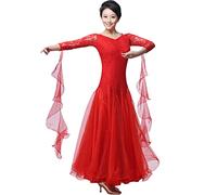 Vestido de salón para Mujer, Vestido de Baile de salón de Encaje de vals para Mujer, Vestidos de Baile de Tango de Manga Larga, Vestido