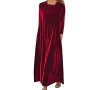 Vestido de satén de talla grande, primavera y otoño, terciopelo dorado, europeo y americano, cuello redondo, vestido largo de vestidos grandes (rojo, XXXL), rosso, XXXL