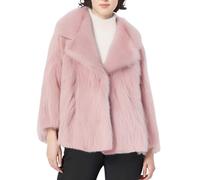 Vestido de satén para mujer, de invierno, informal, de gran tamaño, con solapa, cálido y peludo, chaqueta de piel ecológica, Rosa, L
