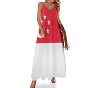 Vestido De Sin Mangas para Mujer Bandera De Singapur Vestido Largo con Tirantes Finos Casual Dresses Vestidos Elegantes Mujer Playero Bohe Vestidos Elegante Estrella Y Luna Verano Ropa, Rojo