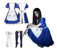 Vestido de sirvienta - Alice Madness Returns Cosplay, traje de sirvienta azul manchado de sangre, disfraz de cosplay para mujer, disfraz clásico de Alicia, disfraz de fiesta de Halloween, disfraz de