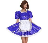 Vestido De Sirvienta De Manga Corta Para Mujer, Vestido Retro De Sirvienta Lolita, Traje De PVC,Azul,7XL
