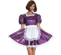 Vestido De Sirvienta De Manga Corta Para Mujer, Vestido Retro De Sirvienta Lolita, Traje De PVC,Morado Oscuro,XS