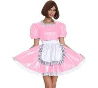 Vestido De Sirvienta De Manga Corta Para Mujer, Vestido Retro De Sirvienta Lolita, Traje De PVC,Rosa Claro,L