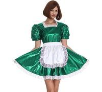 Vestido De Sirvienta De Manga Corta Para Mujer, Vestido Retro De Sirvienta Lolita, Traje De PVC,Verde Pavo Real,4XL