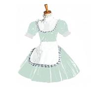 Vestido de sirvienta de PVC blanco de manga corta con ribete de encaje, vestido de cuero, verde claro, XXL