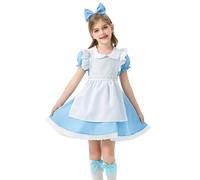 Vestido de sirvienta Lolita para niñas con delantal blanco, disfraz de cosplay y uniforme de fiesta, azul, 7-8 años