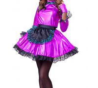 Vestido de sirvienta rosa para mujer, uniforme de princesa, vestido de fiesta de club, vestido de encaje, delantal Wuth, rosa láser, morado, 5XL