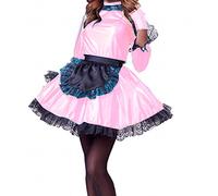 Vestido de sirvienta rosa para mujer, uniforme de princesa, vestido de fiesta de club, vestido de encaje, delantal Wuth, rosa, 4XL