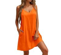 Vestido de Sol Casual Sin Mangas con Bolsillos para La Playa Vestidos Verano Mujer con Tirantes Finos Vestidos de Playa Informales Elegantes Fluidos de Línea A Vestido Camisero de Casa