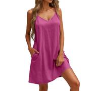 Vestido de Sol Casual Sin Mangas con Bolsillos para La Playa Vestidos Verano Mujer con Tirantes Finos Vestidos de Playa Informales Elegantes Fluidos de Línea A Vestido Camisero de Casa