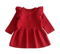 Vestido de suéter cálido de Invierno para niñas Bebes Vestidos de Princesa de Ganchillo de Punto Ropa Rojo 3-4 Años