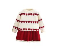 Vestido de suéter de niña estilo jacquard de punto de dos piezas otoño e invierno nuevo vestido de bebé para niñas, Blanco, 2-3 años