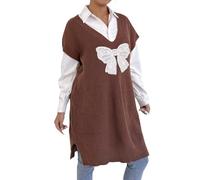 Vestido de Suéter para Mujer Vestido de Manga Larga Acanalado Casual de Invierno y Otoño Vestidos de Punto Acanalado para Fiesta Chaleco de Punto Suelto Sin Mangas