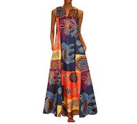 Vestido de Talla Grande Africana para Mujer Maxi Vestido sin Mangas Diario Informal sin Mangas de Bohemia con Cuello en V Amarillo S