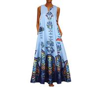 Vestido de Talla Grande Africana para Mujer Maxi Vestido sin Mangas Diario Informal sin Mangas de Bohemia con Cuello en V Elegante Fiesta Casual Azul XXXXL