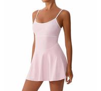 Vestido de tenis para mujer, sin mangas, cuello redondo, vestido deportivo de verano, minivestido con sujetador integrado y pantalones cortos, vestido de línea A, vestido de golf, informal