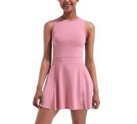 Vestido de Tenis Vestido de Tenis Ajustado sin Mangas for Mujer, Vestido atlético Golf Secado rápido con Cuello Redondo y Pantalones Cortos, Falda Entrenamiento Plisada Abertura for S-XXL(Pink,S)