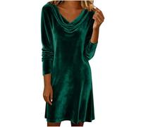 Vestido de terciopelo con cuello drapeado para mujer, vestido tipo túnica de terciopelo de manga larga, elegante, cóctel, noche, graduación, fiesta de regreso a casa, vestido casual, vestido de tela