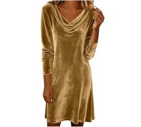 Vestido de terciopelo con cuello drapeado para mujer, vestido tipo túnica de terciopelo de manga larga, elegante, cóctel, noche, graduación, fiesta de regreso a casa, vestido casual, vestido de tela