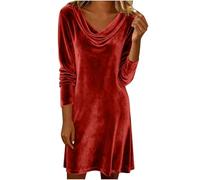Vestido de terciopelo con cuello drapeado para mujer, vestido tipo túnica de terciopelo de manga larga, elegante, cóctel, noche, graduación, fiesta de regreso a casa, vestido casual, vestido de tela