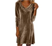 Vestido de terciopelo con cuello drapeado para mujer, vestido tipo túnica de terciopelo de manga larga, elegante, cóctel, noche, graduación, fiesta de regreso a casa, vestido casual, vestido de tela
