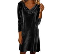 Vestido de terciopelo con cuello drapeado para mujer, vestido tipo túnica de terciopelo de manga larga, elegante, cóctel, noche, graduación, fiesta de regreso a casa, vestido casual, vestido de tela