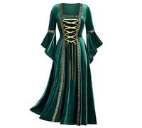 Vestido de terciopelo para mujer con cuello retro renacentista y mangas trompeta con cordones medieval gótico disfraz de halloween vintage victoriana fiesta cosplay carnaval Steampunk Les FêTes