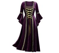 Vestido de terciopelo para mujer con cuello retro renacentista y mangas trompeta con cordones medieval gótico disfraz de halloween vintage victoriana fiesta cosplay carnaval Steampunk Les FêTes