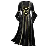 Vestido de terciopelo para mujer con cuello retro renacentista y mangas trompeta con cordones medieval gótico disfraz de halloween vintage victoriana fiesta cosplay carnaval Steampunk Les FêTes