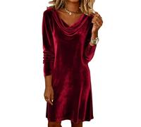Vestido de terciopelo para mujer, cuello redondo, manga larga, vestido corto de terciopelo, vestido de fiesta, cóctel, vacaciones, Navidad, mini vestidos formales, rojo vino, XXL