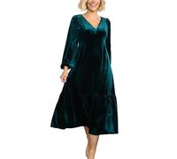 Vestido De Terciopelo para Mujer Manga Larga Elegante para Cóctel Fiesta Boda Invitada Vestido Midi Estilo Imperio con Escote En V Vestido Formal para Invitadas De Boda Fiesta Graduación Verde OSC