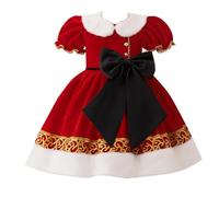Vestido de terciopelo para niñas, vestido de Navidad con lazo, color rojo, con cuello de Peter Pan, manga abombada, lindos vestidos de fiesta para niñas pequeñas, vestido elegante acampanado, rosso, 8