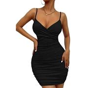 Vestido De Tirantes De Espagueti para Mujer Elegante Color Sólido Escote En V Profundo Sin Mangas Sin Espalda Vestido Ajustado para Fiesta De Verano-Negro,XS