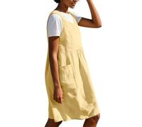 Vestido de tirantes de lino para mujer, color liso, sin mangas, con cuello redondo profundo y bolsillos laterales, vestido de verano ventilado para el día a día y el tiempo libre, Style_x03 Yellow, XL