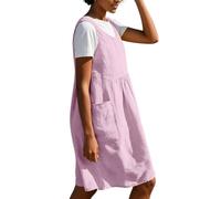 Vestido de tirantes de lino para mujer, color liso, sin mangas, con cuello redondo profundo y bolsillos laterales, vestido de verano ventilado para el día a día y el tiempo libre, Style_x02purple, 5XL