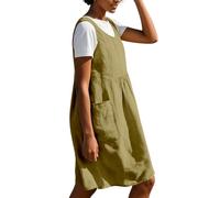 Vestido de tirantes de lino para mujer, color liso, sin mangas, con cuello redondo profundo y bolsillos laterales, vestido de verano ventilado para el día a día y el tiempo libre, Style_x01 Army Green