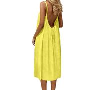 Vestido de tirantes sin espalda para mujer, vestido de descanso 2026, sin espalda, color sólido, sin mangas, vestido largo de verano con lazo en la espalda, Vc1-amarillo, L