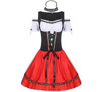 Vestido de tirolesa para mujer, estilo retro, estilo tirolesa, juego completo de tirolesa, largo, festivo, tallas grandes, blusa tirolesa, disfraz de Oktoberfest, incluye blusa tirolesa, rojo, L